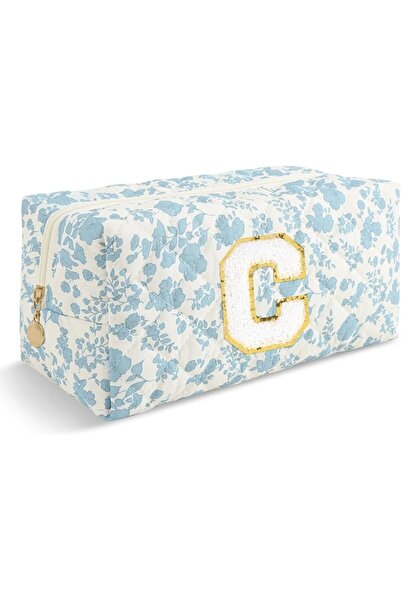 ChaoGreat Personalized Makeup Bag Initial A-Z Preppy Patch Bag,Small PU Leath...
