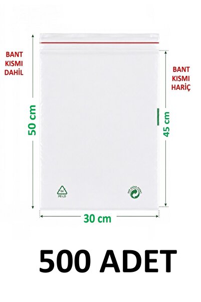 MTKardeşler 500 Pcs 30X45+5 cm Transparent Green Recyclable Adhesive Nylon Ba...