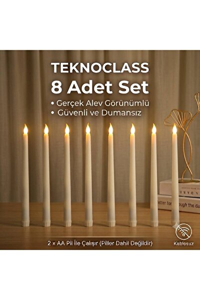 TeknoClass 8’ li Pilli Mum Kokusuz Mum Alev Efekli Mum, Şamdan Mumu, Led Mum ...