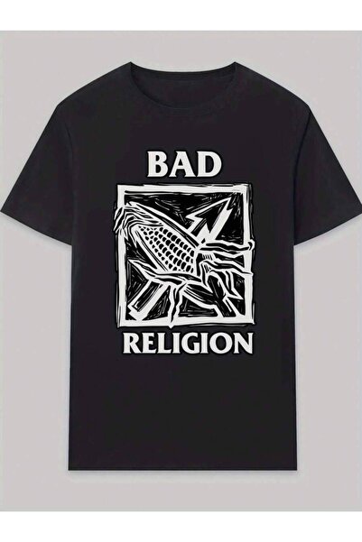 4Car تي شيرت رجالي أسود غير رسمي للصيف - طباعة Bad Religion، رقبة مستديرة مع ...