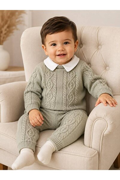 Mummys Love Boy's 3-Piece Knitted Set - 100% Natural Cotton - Khaki