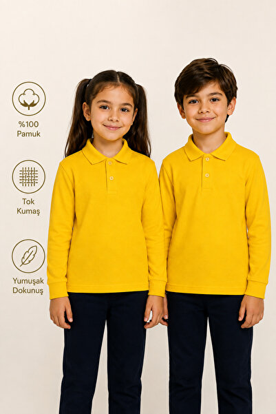 monny Long Sleeve Polo Collar Tok Fabric Cotton School T-Shirt Unisex School ...