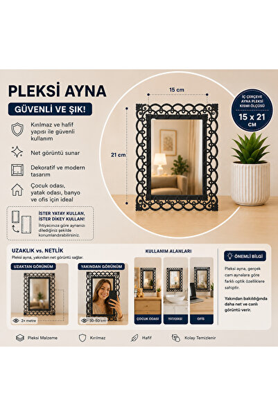 Aura Serisi Pleksi Aynalı | Dekoratif Modern Siyah Premium Çerçeve | 1 Adet | 15*21 Ölçülerinde