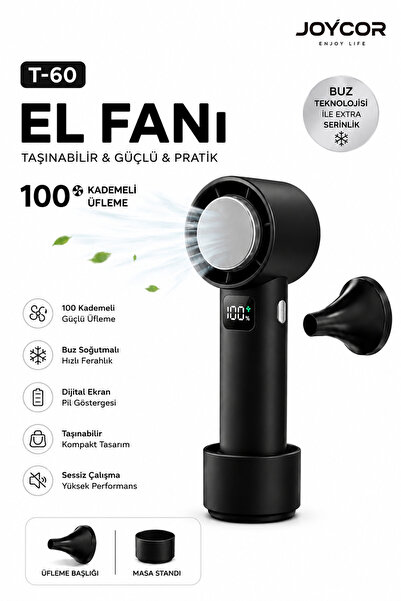 JOYCOR T-60 El Fanı 100 Kademeli Güçlü Üfleme Buz Soğutmalı Dijital Ekran Taş...