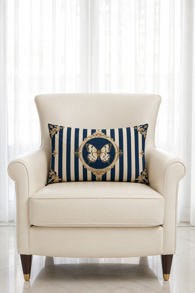 Bebişim Halı Navy Blue Butterfly Patterned 2-Piece Throw Pillow Cover 35X55 cm