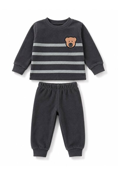 Oz Baby طقم أطفال شتوي من الصوف مخطط ومطبوع عليه دمية دب للجنسين مناسب للبنات...