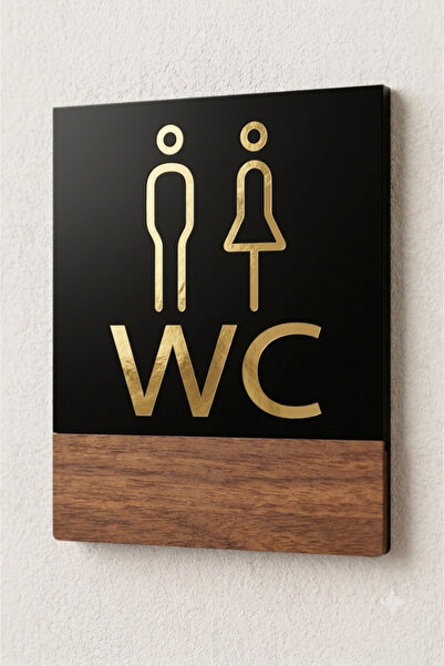 Yalıgraf Reklam Tabela Wc Toilet Direction Sign with Plexiglass and Walnut De...