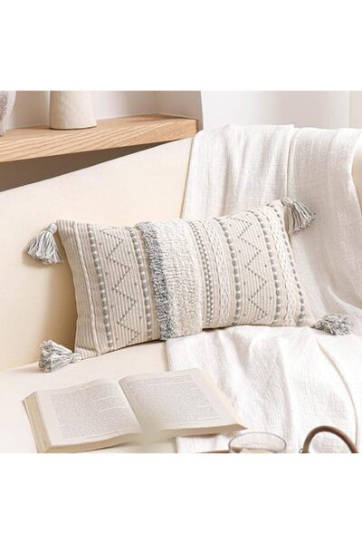BlissBlush Decorative Lumbar Throw Pillow Cover 12x20 Rectangular Boho Accent...