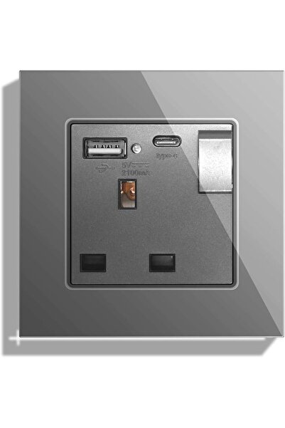 Bseed Single Switched Wall Socket 1 Gang Black with USB C & USB A Charging po...