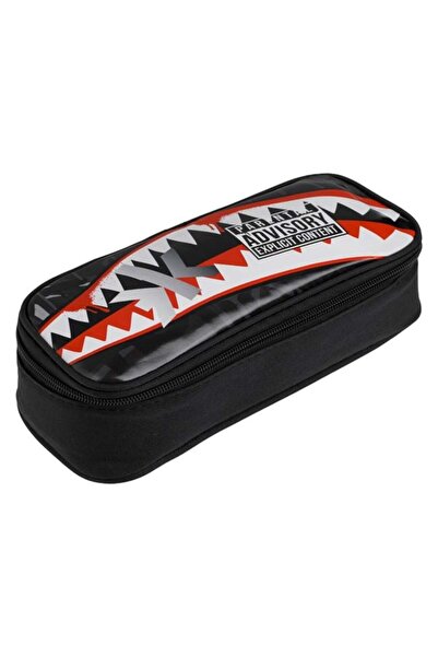 DECKS Черен и червен тубусов несесер с десен на акулски зъби 23 x 5 x 10 см