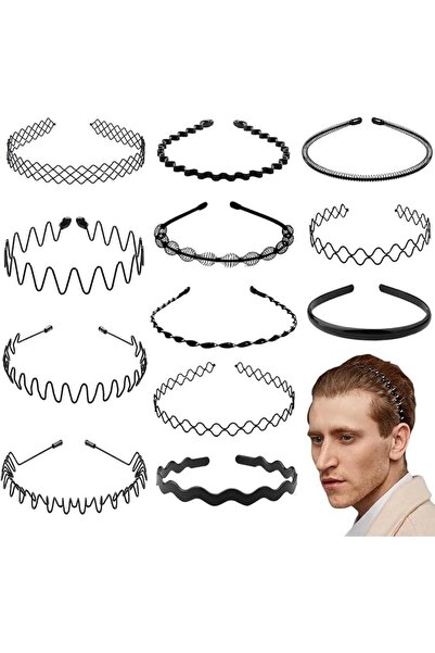 KASTWAVE Metal Headband for Men, 12 Pcs Unisex Adjustable Wavy Hair Band Non-...