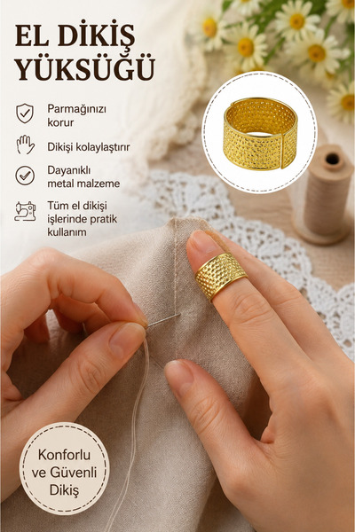 LİVA CRAFT Art & Craft Dikiş Yüksüğü Altın Renk, Elde Dikiş ve Terzi Yüksüğü