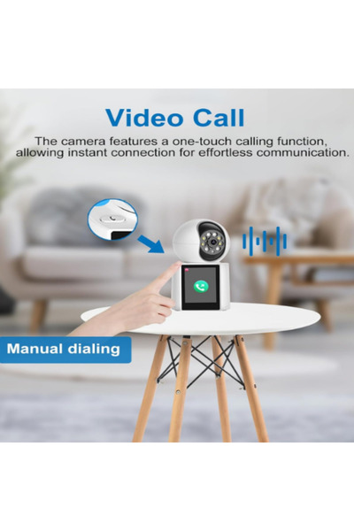 Generic Brand Cameră de supraveghere WiFi Smart cu ecran LCD, funcție de apelare video, control de la distanță, rotație Pan/Tilt, vedere nocturnă, detectare mișcare, audio bidirecțional, suport MicroSD, Alb