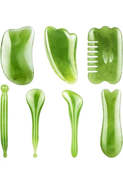ALMEKAQUZ 7Pcs Gua Sha Massage Tool Set, Natural Resin Facial and Body Scrapi...