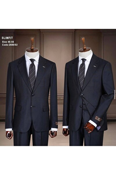 ilayda emir Slim Fit Black Striped Suit for Men – Classic Stylish Business an...