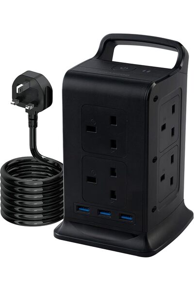 GENERAL Tower Extension Lead Surge Protection (13A 2990W) with 3 USB Slots,12...