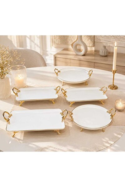 Buldem 5 Piece Gold Porcelain Presentation Set – Decorative Serving Tray Set ...
