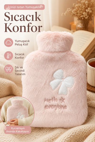 ALL FAST 1 Litre Pembe Sıcak Su Torbası Yumuşak Peluş Kılıflı Isıyı Muhafaza ...