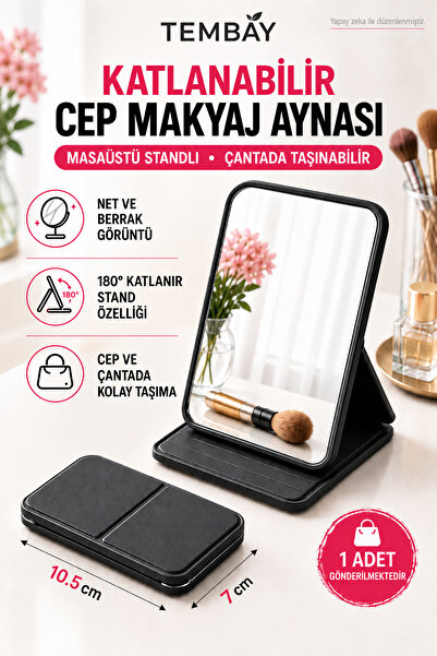 TEMBAY Katlanabilir Makyaj Aynası Masaüstü Standlı Cep ve Çanta Aynası