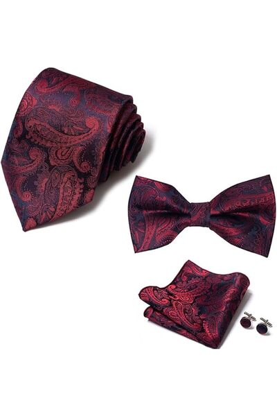 GENERAL [5 in 1] Men's Pretied Bow Ties Paisley Floral Stripe Bow Tie, Pocket...