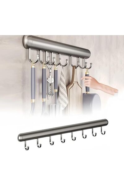 SWIUKPHE Wall Mounted Kitchen Racks, 8 Hooks Flexible Wall Shelves, Hooks Mov...