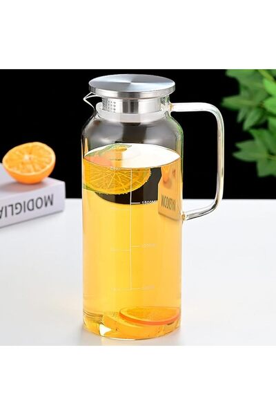 GoldenLike 64 oz Glass Pitcher, 1.8 Liter Glass Carafe for Fridge, Glass Wate...