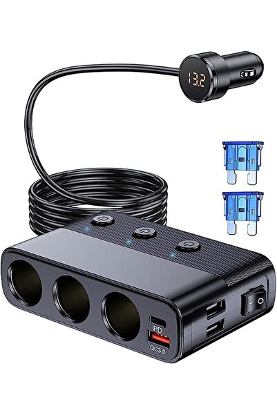 GENERAL 127W 12V/24V Car Cigarette Lighter Splitter with 3 Ports, 30W Type-C ...