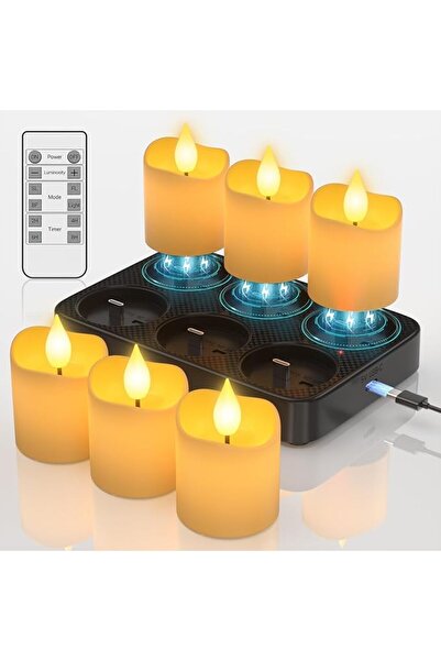 SoulBay Flameless Candles Rechargeable with Remote, 6pcs Electric LED Fake Wh...