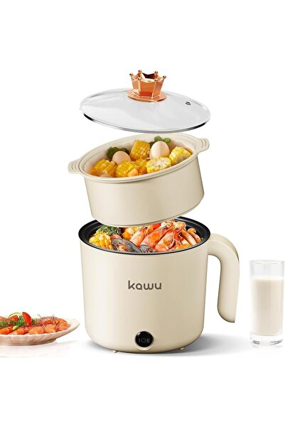 kawu 1.5L Electric Hot Pot, 2-in-1 600W Dual Power Non-Stick Steamer with Ele...