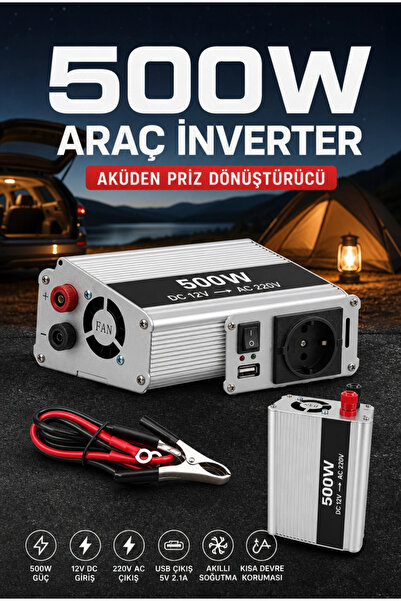 SORA GROUP Araç ve Karavan İçin 500W 12V DC 220V AC USB Çıkışlı Fanlı İnverte...