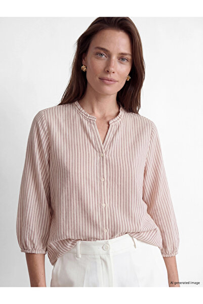 LC Waikiki Lcw Grace Red Striped Collar Striped Linen Blend Women's Shirt