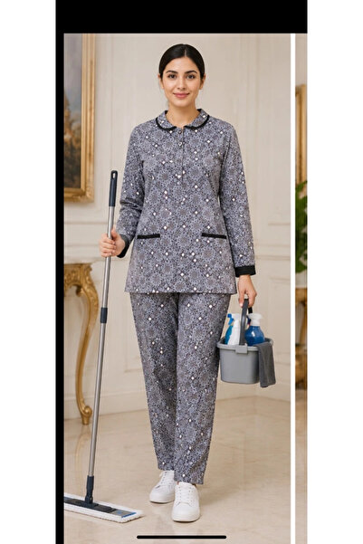 Generic Comfortable and practical household worker uniform with geometric pat...