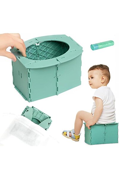 ALMEKAQUZ Portable Potty Seat, Foldable, with Cleaning Bags, Green