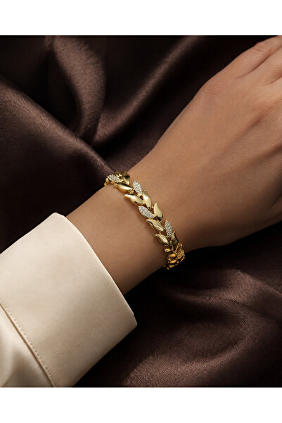 Glare Laurus Gold Taşlı Yaprak Bileklik
