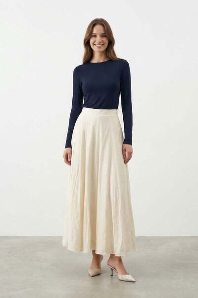 Puane Women's Vertical Piping Bell Cut Woven Stone Skirt 32483
