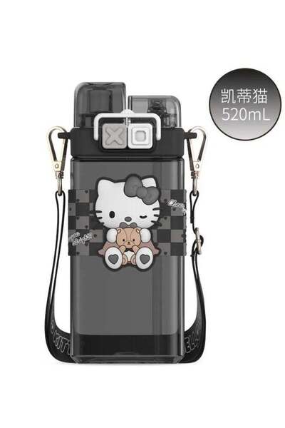 SANRIO 520ml Kids Large-capacity Double Straw Cup Plastic HK KT Kitty Cartoon...