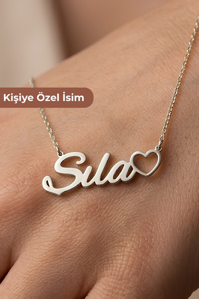 Suvindo Kadın Kişiye Özel Kalpli İsimli Kolye 925 Ayar Gümüş Zarif Minimal Ka...