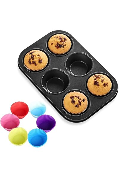 Generic Muffin Pan with 6 Liners, Reusable Non-Stick Cupcake Pan Standard 6-C...