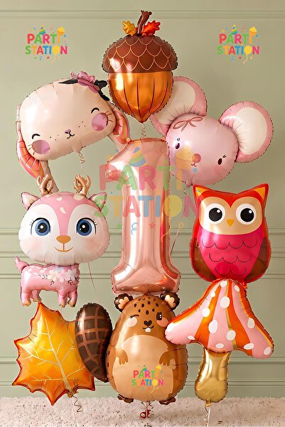 Parti Station 1 Yaş Safari Balon Orman Hayvanları Woodland Temalı Balon Set -...