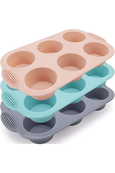 Generic Silicone Muffin Pan Pack of 3, Azonee Nonstick 6 Cavities Baking Tray...
