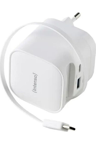 Intenso Φορτιστής GaN με θύρα USB-A και θύρα USB-C και καλώδιο USB-C 65W Λευκ...