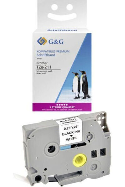 G&G Ταινία για ετικετογράφο 8μ x 6χιλ. 1 τεμάχιο Κωδικός: RL-B-T211P-BK/WT-6MM8M