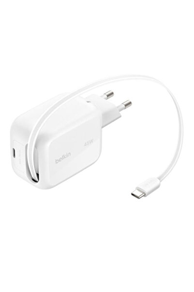 Belkin Φορτιστής με ενσωματωμένο καλώδιο USB-C GaN, 45W Power Delivery, Λευκό...