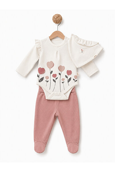 BabyCosy Organic Wear 100% Organic Cotton 3-Piece Baby Girl Set Floral Patter...