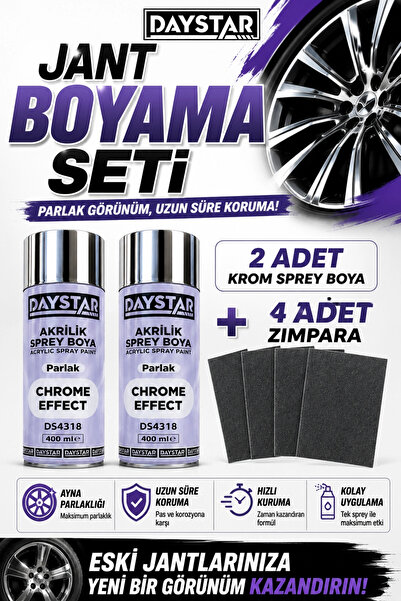 ellante Daystar Jant Boyama Seti 2 Adet Krom Effect Sprey Boya 400 ml + 4 Ade...