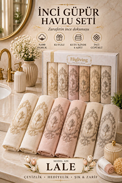 Hig Store İnci Güpürlü Nakışlı Lale Desen Hediyelik Çeyizlik Gelin Damat Bohç...