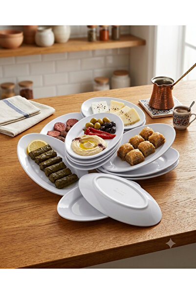BİODATA 2 Pieces Unbreakable Melamine Oval Boat Plate Medium Salad Plate 16 X...