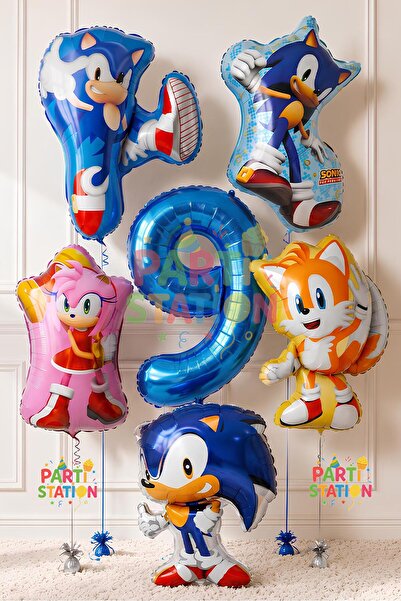 Parti Station 9 Year Old Hedgehog Sonic Balloon Set - 6 Piece Large Size Soni...