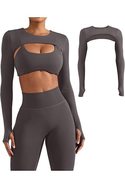 GENERAL YEOREO Women Crop Top Long Sleeve Bolero Open Front Workout Cropped S...