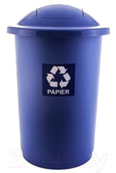 PLAFOR Plastový kôš na selektívnu recykláciu, objem 50 l, vrchnák - modrý s m...